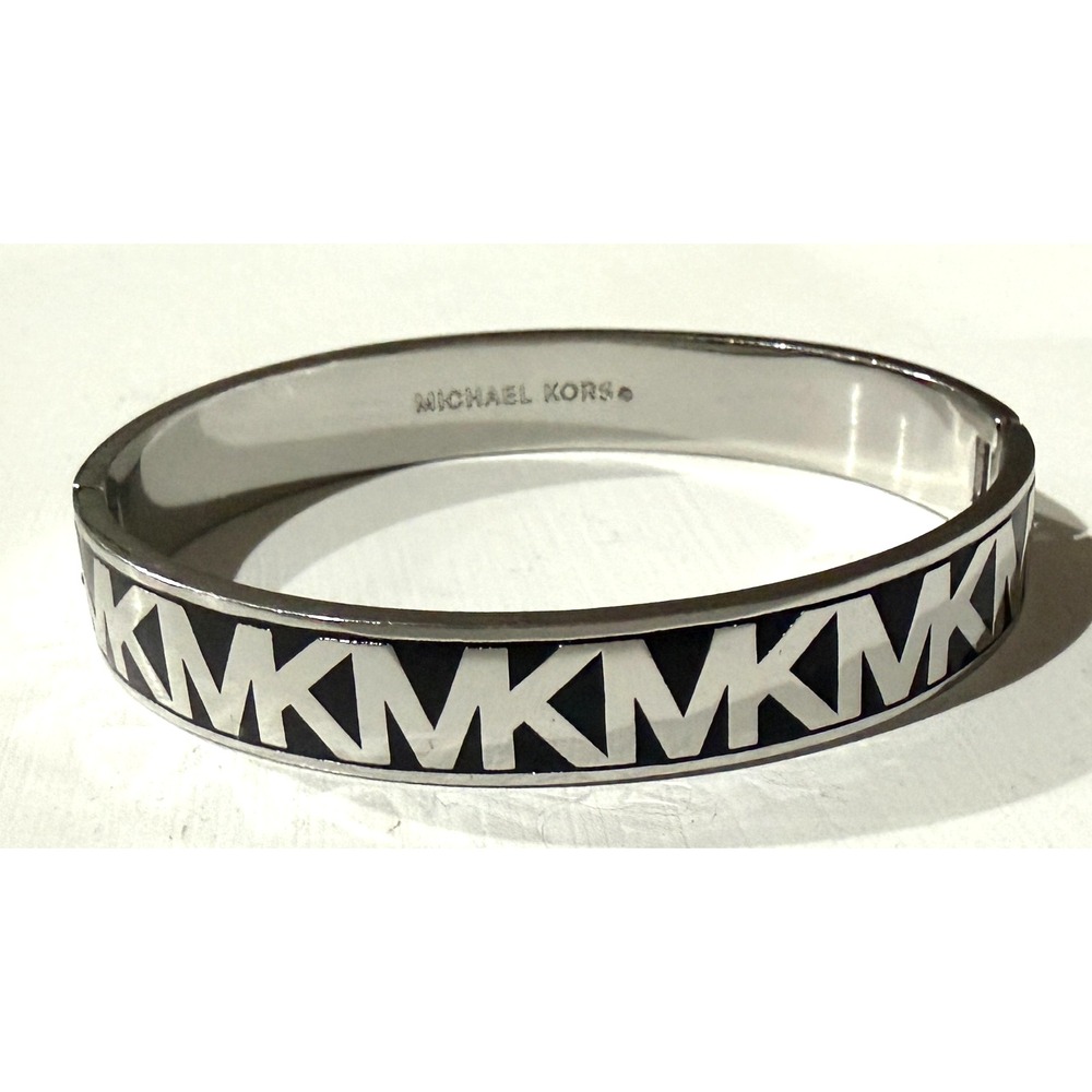 Michael Kors Bangle Bracelet MK Logo Women Silver/Black MKJ8111040
